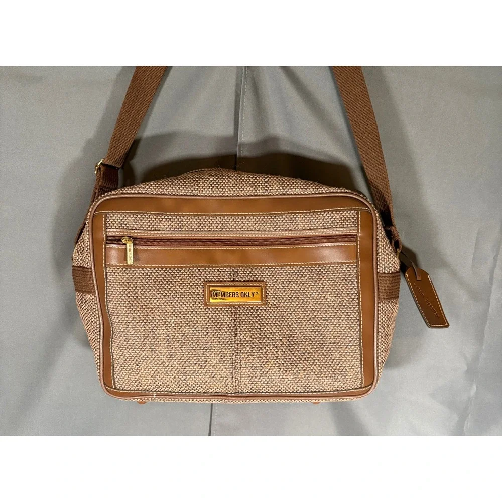 Vintage Members Only 3 Piece Luggage Set Brown Tweed Suitcase Garment Carry On
